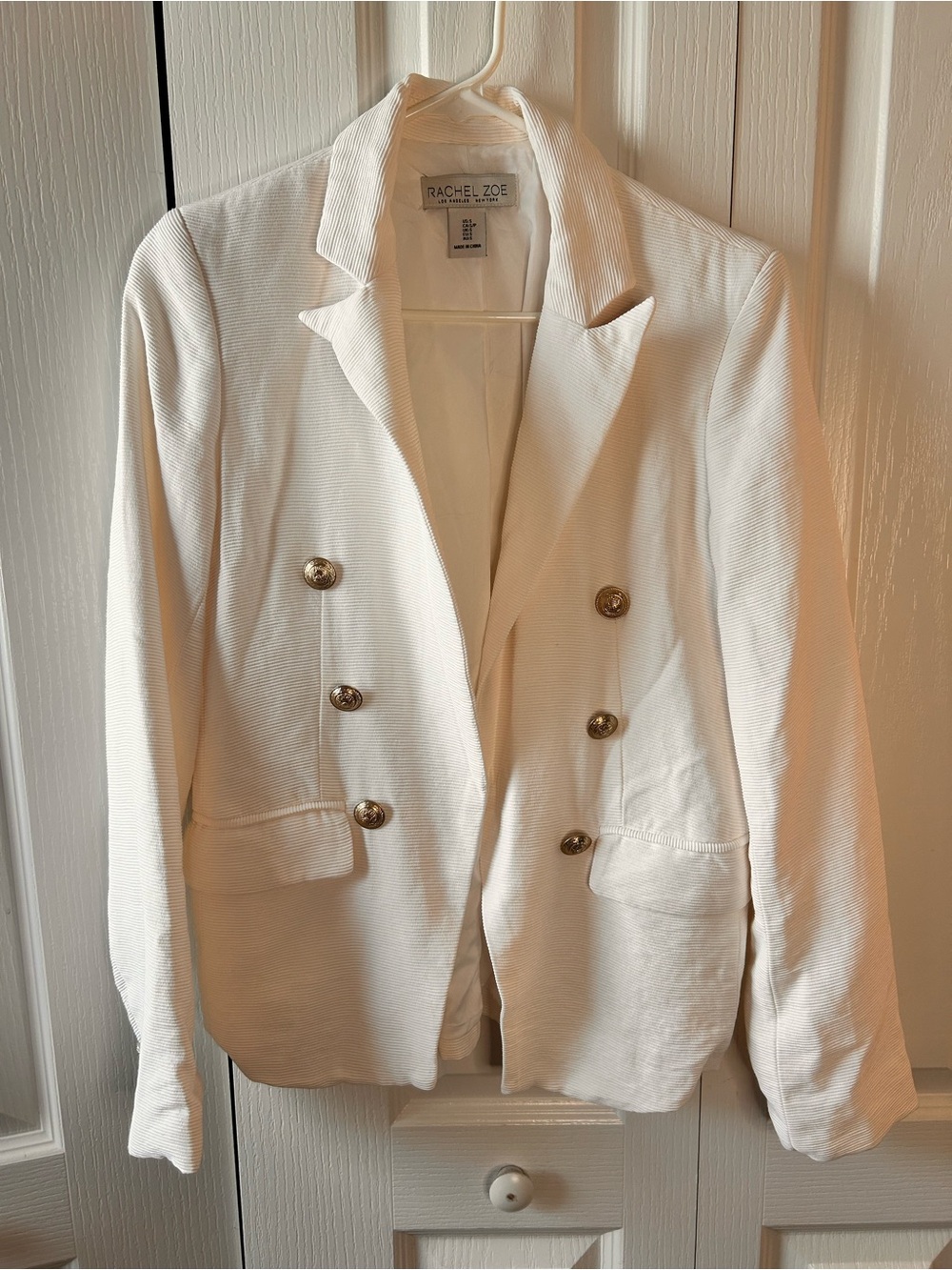 Rachel Zoe Women’s Size Small White Open Front Double-Breasted Blazer Old Money